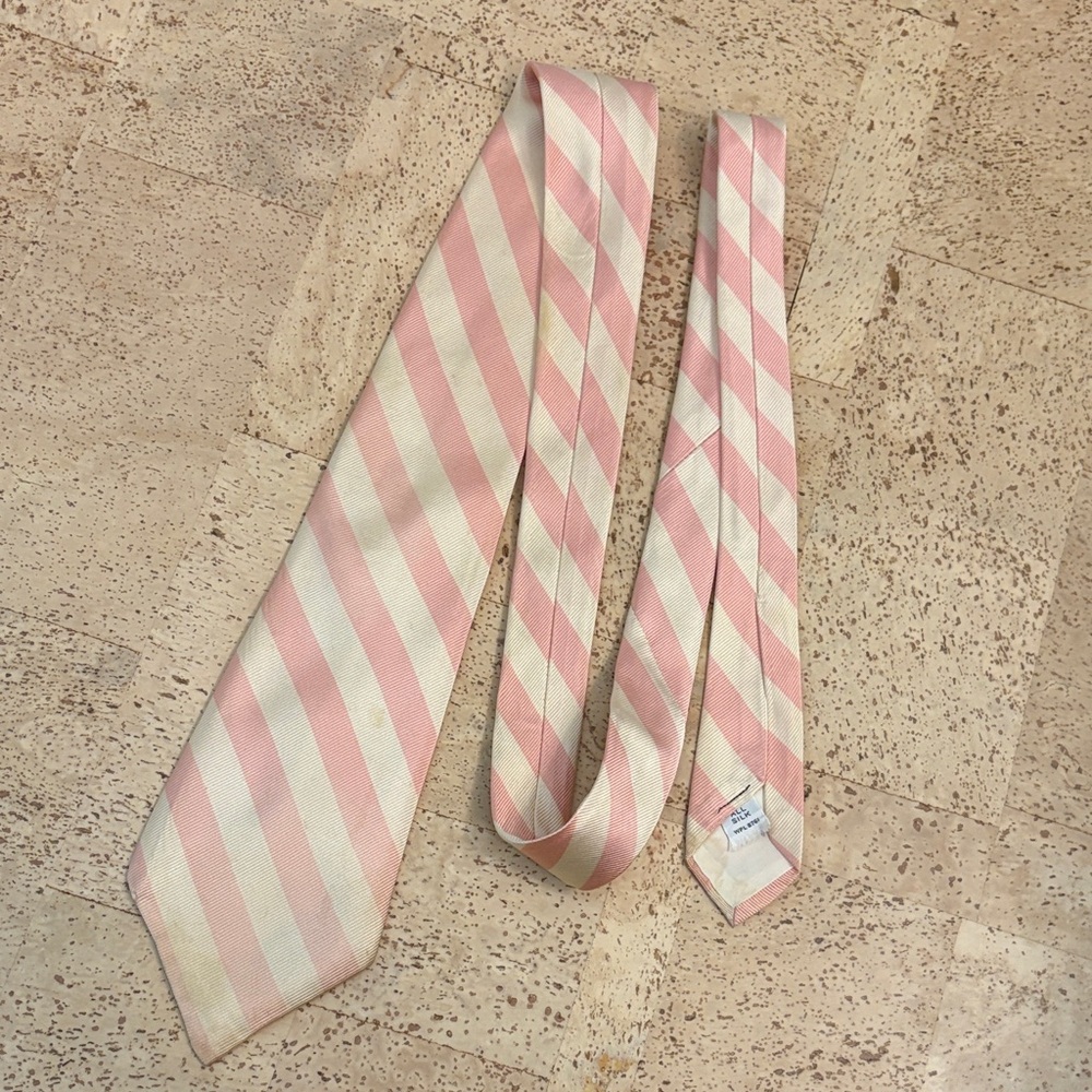 Vintage Stonestreet’s Harvard Square Repp Tie Pink and Cream Stripes 100% Silk - Picture 2 of 7